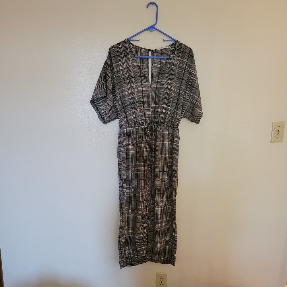Plaid striped midi dress